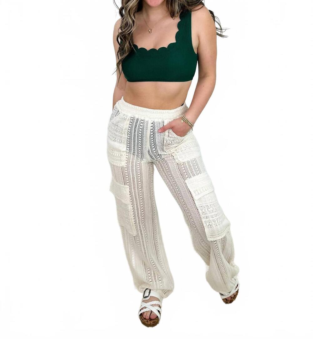 NEW HOT & DELICIOUS sheer high-rise cotton cargo pants in cream